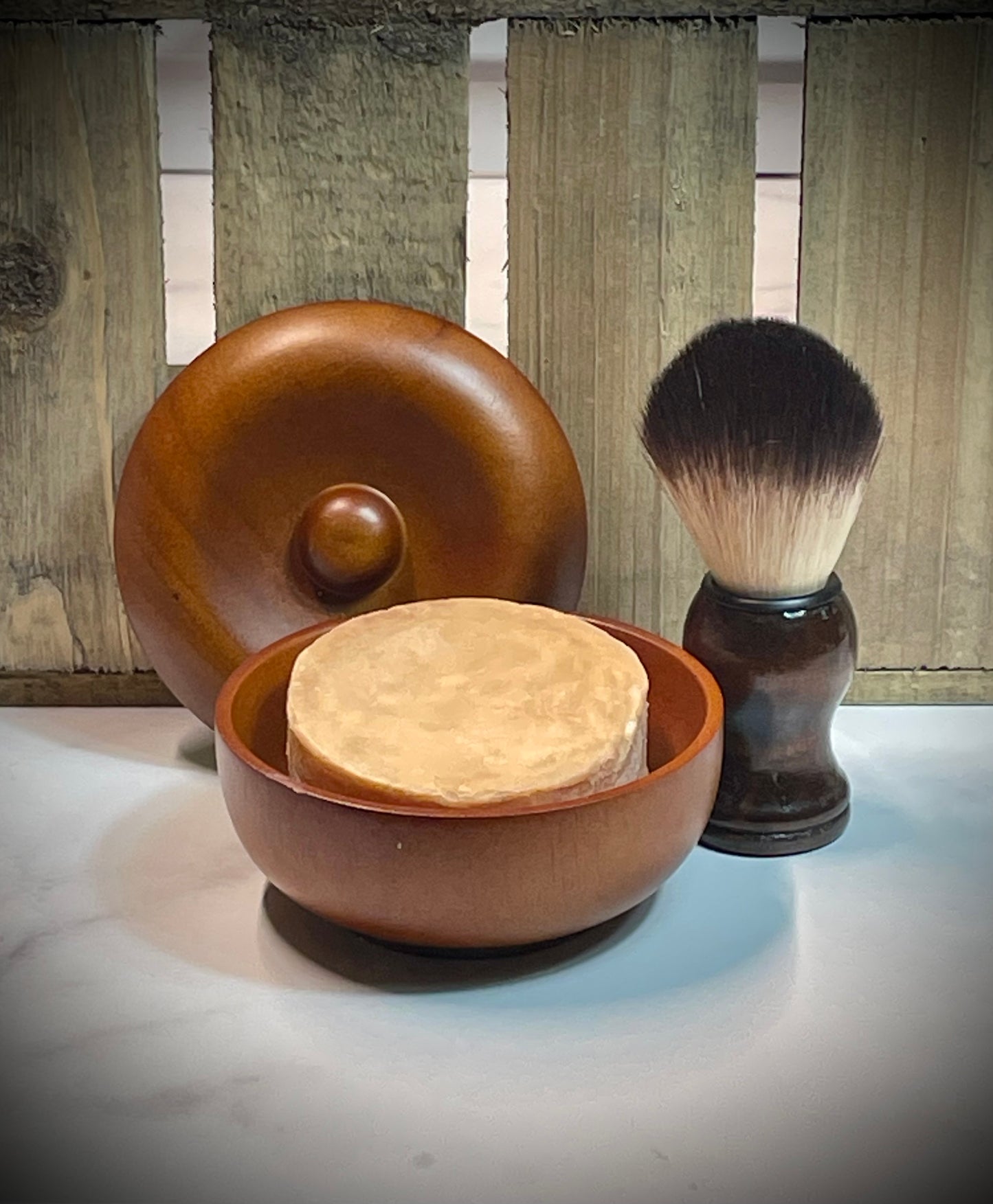 Traditional Wet Shave Solid Wood Shaving Dish and Brush Set
