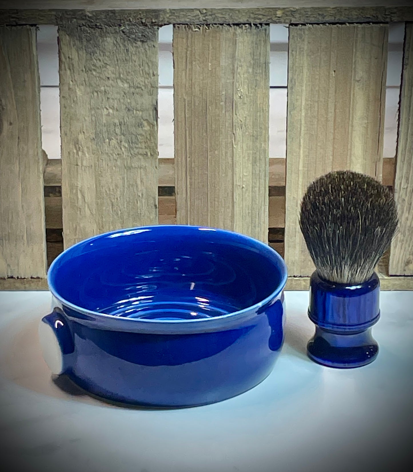 Ceramic Traditional Wet Shave Dish and Badger Hair Shave Brush Set