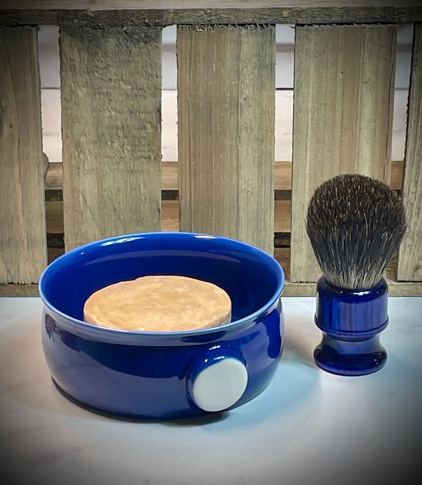 Ceramic Traditional Wet Shave Dish and Badger Hair Shave Brush Set