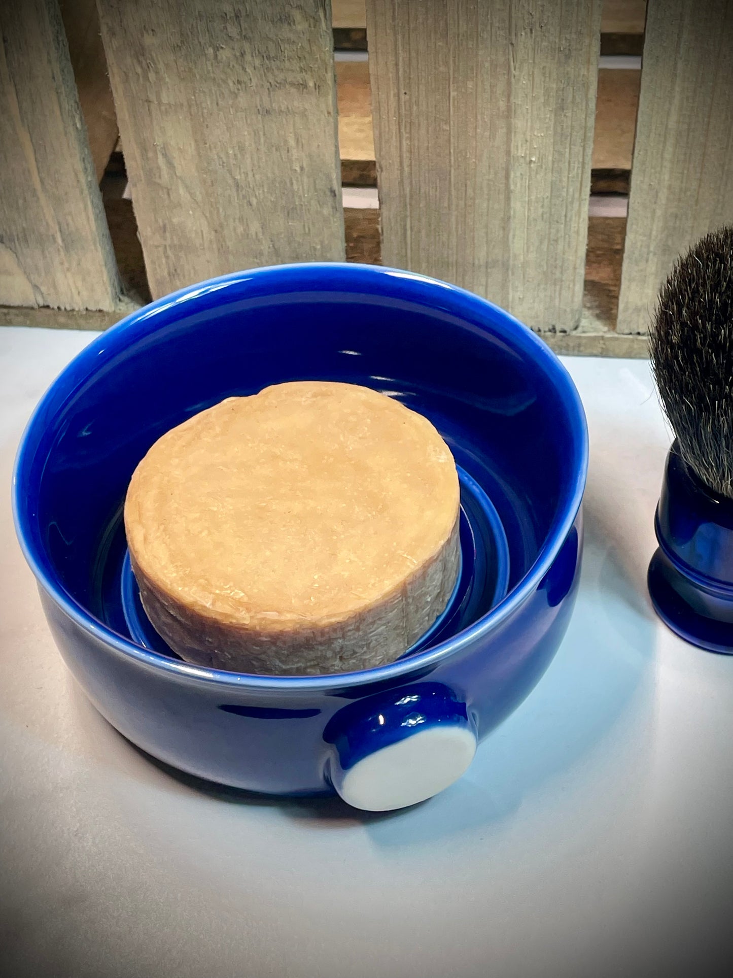 Ceramic Traditional Wet Shave Dish and Badger Hair Shave Brush Set