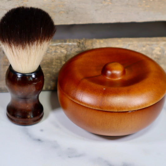 Traditional Wet Shave Solid Wood Shaving Dish and Brush Set