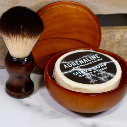 Traditional Wet Shave Solid Wood Shaving Dish and Brush Set