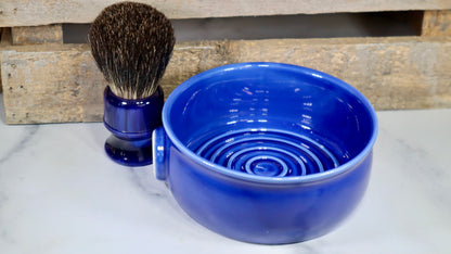 Ceramic Traditional Wet Shave Dish and Badger Hair Shave Brush Set