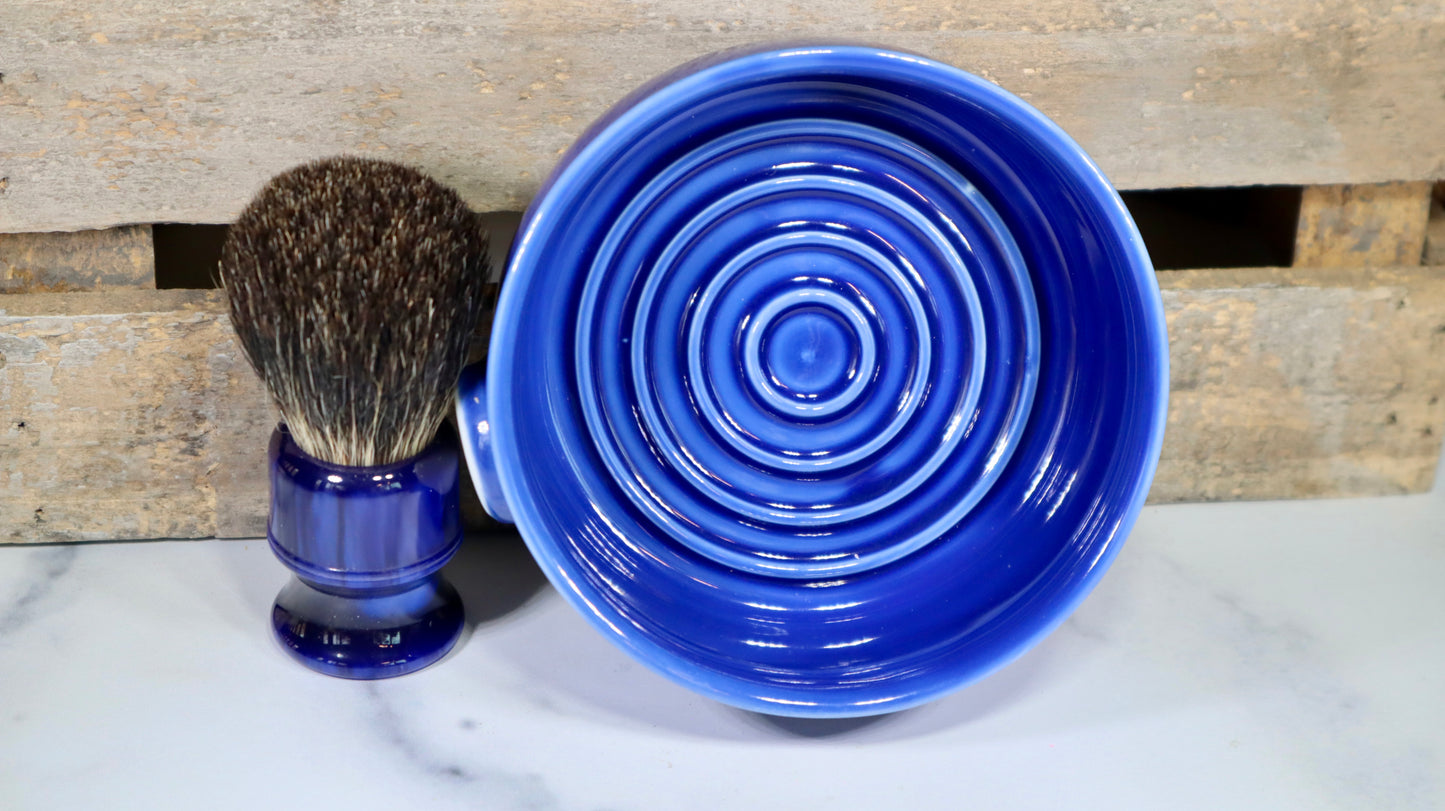 Ceramic Traditional Wet Shave Dish and Badger Hair Shave Brush Set