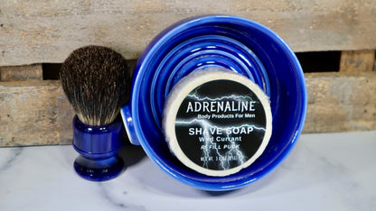 Ceramic Traditional Wet Shave Dish and Badger Hair Shave Brush Set