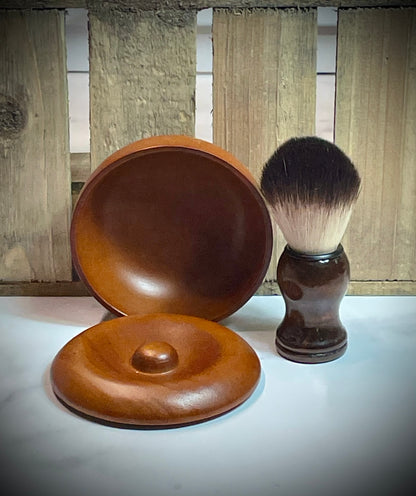 Traditional Wet Shave Solid Wood Shaving Dish and Brush Set