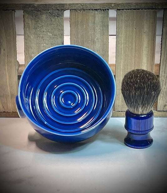 Ceramic Traditional Wet Shave Dish and Badger Hair Shave Brush Set