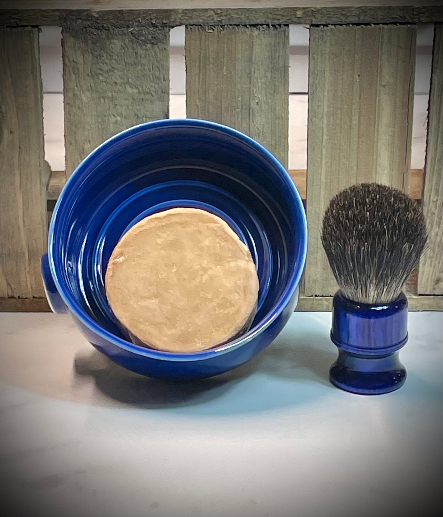 Ceramic Traditional Wet Shave Dish and Badger Hair Shave Brush Set